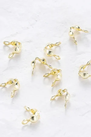 14K 18K Real Gold Plated Double Hole End Clasp Beads Open Cover Crimp Connector Beads For DIY Jewelry Making Necklace Component