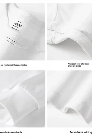 Spring Autumn 300g Heavy-duty Pure Cotton Long Sleeved T-shirt FLoose White Top Thick Base Layer Underneath for Men and Women