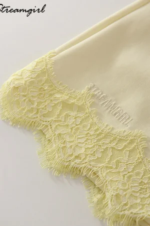 Streamgirl Lace Mini Skirts Women Elegant Brown A Line Skirt With Pockets Stretch Waist Short Yellow Skirt Mini Lace For Women