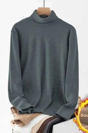 Thickened German Velvet Men's Thermal Underwear Long Sleeve High Collar T-Shirt Warm Base Shirt Autumn Winter Polyester Fiber