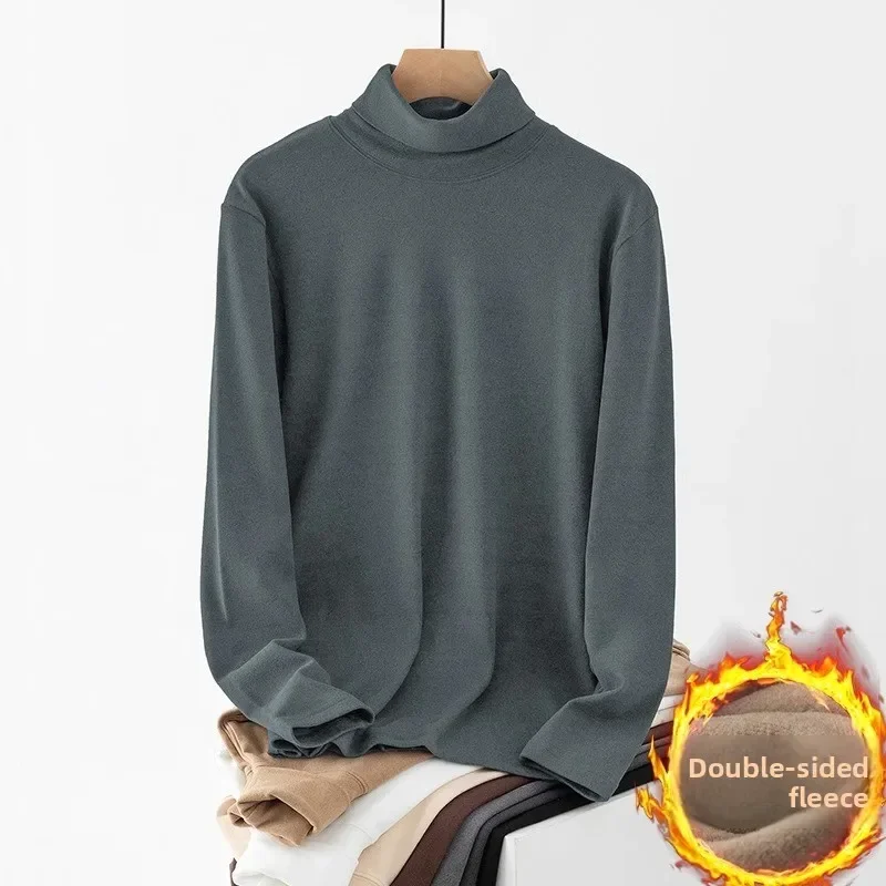Thickened German Velvet Men's Thermal Underwear Long Sleeve High Collar T-Shirt Warm Base Shirt Autumn Winter Polyester Fiber - Image 5