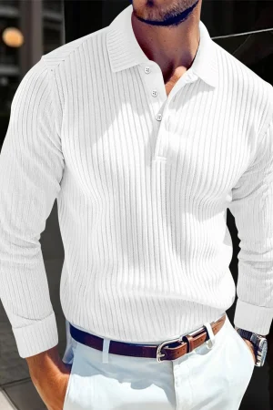 New Light Luxury Light Business Mature Casual Men Sports Retro Style Striped Fashion Men Outdoor Long Sleeve POLO Shirt