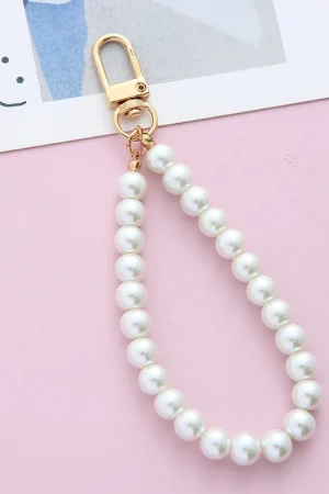 Cute Pearl Keychain Luxury Women Jewelry Shiny Pearl Bead Shell Phone Bag Backpack Charm Accessory Car Key Key Chain Pendant
