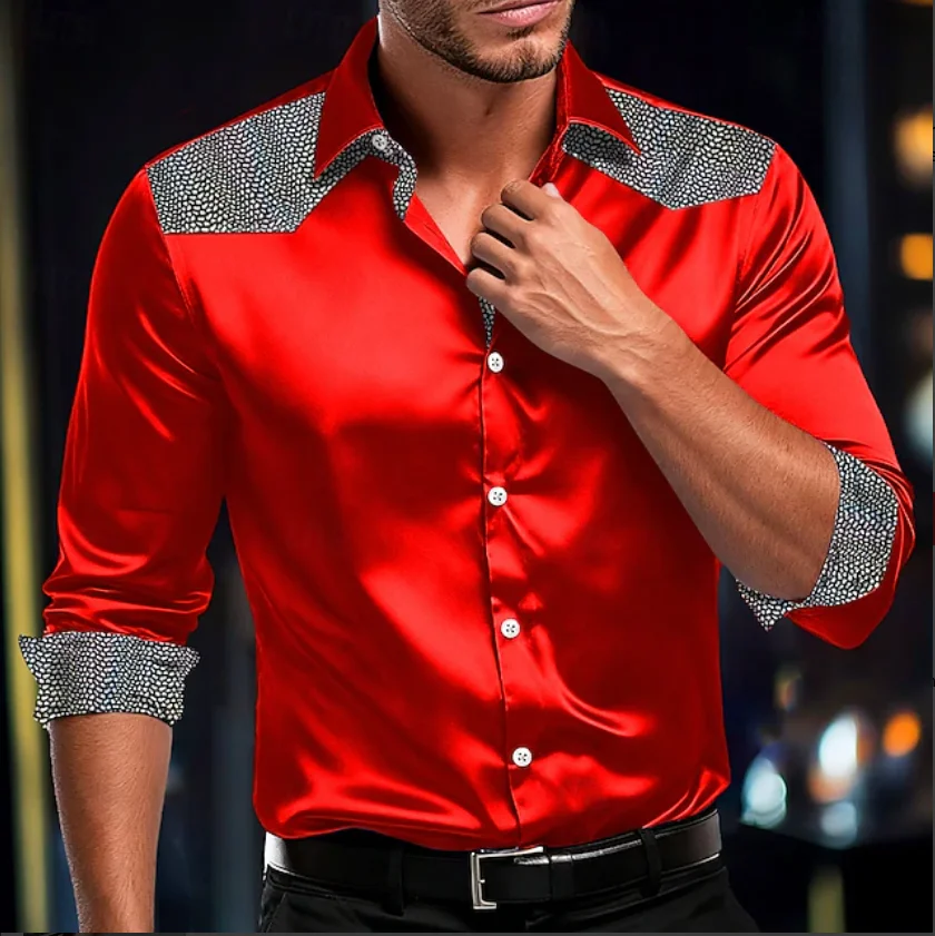 New Men's Button Business Casual Shirt Long Sleeve Collar Checkered Pattern Shirt Fashion Casual Top