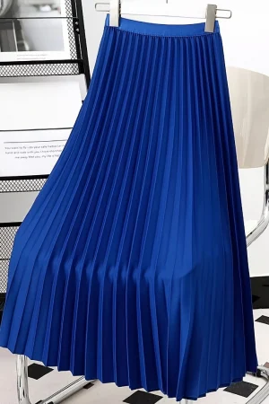 Ladies Fashion Casual Long Skirt Elegant Vintage Pleated Skirts Women Temperament Party Wear Faldas Woman Clothing Streetwear