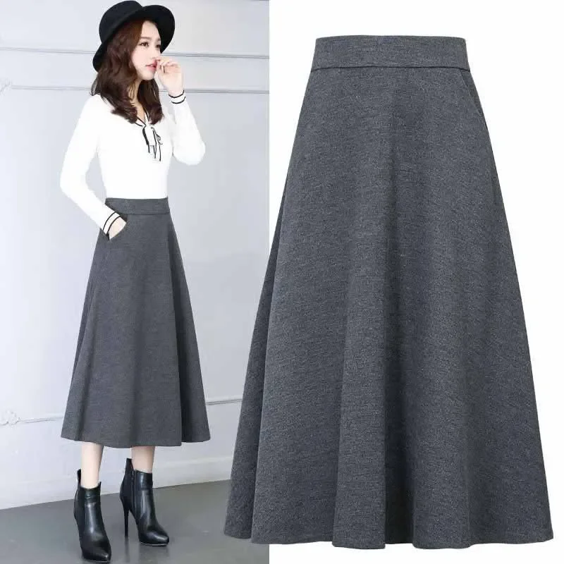 SMVP New Winter Women's Long Woolen Skirt Elegant High Waist Wool A Line Skirts Female Casual Thick Warm Pocket Maxi Skirts Lady - Image 5