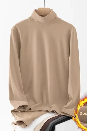 Thickened German Velvet Men's Thermal Underwear Long Sleeve High Collar T-Shirt Warm Base Shirt Autumn Winter Polyester Fiber
