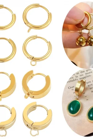 10pcs Gold Stainless Steel Hoop Earrings Hooks Round Earring Post for Women DIY Earrings Making Supplies Jewelry Accessories
