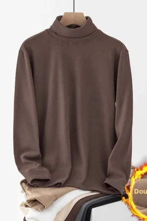 Thickened German Velvet Men's Thermal Underwear Long Sleeve High Collar T-Shirt Warm Base Shirt Autumn Winter Polyester Fiber