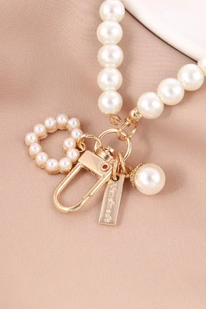 Cute Pearl Keychain Luxury Women Jewelry Shiny Pearl Bead Shell Phone Bag Backpack Charm Accessory Car Key Key Chain Pendant