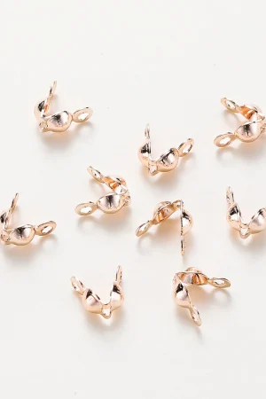 14K 18K Real Gold Plated Double Hole End Clasp Beads Open Cover Crimp Connector Beads For DIY Jewelry Making Necklace Component