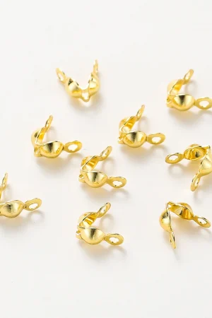 14K 18K Real Gold Plated Double Hole End Clasp Beads Open Cover Crimp Connector Beads For DIY Jewelry Making Necklace Component
