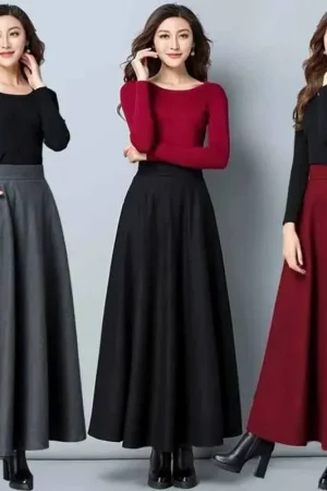 SMVP New Winter Women's Long Woolen Skirt Elegant High Waist Wool A Line Skirts Female Casual Thick Warm Pocket Maxi Skirts Lady