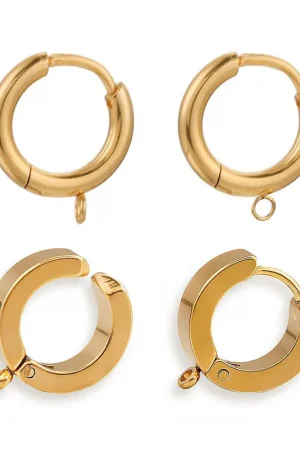 10pcs Gold Stainless Steel Hoop Earrings Hooks Round Earring Post for Women DIY Earrings Making Supplies Jewelry Accessories