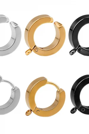 10pcs Gold Stainless Steel Hoop Earrings Hooks Round Earring Post for Women DIY Earrings Making Supplies Jewelry Accessories