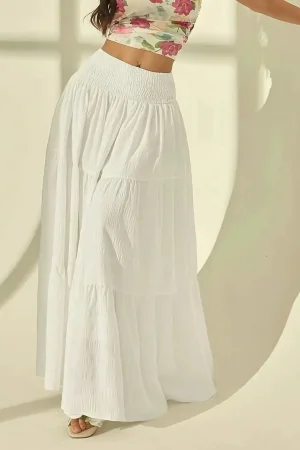 Women Fashion Tiered Maxi Skirt Elastic Waist Casual Solid Color A-line Faldas Mujer Holiday Streetwear Long Jupes