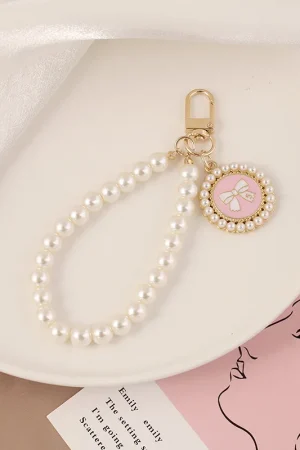 Cute Pearl Keychain Luxury Women Jewelry Shiny Pearl Bead Shell Phone Bag Backpack Charm Accessory Car Key Key Chain Pendant