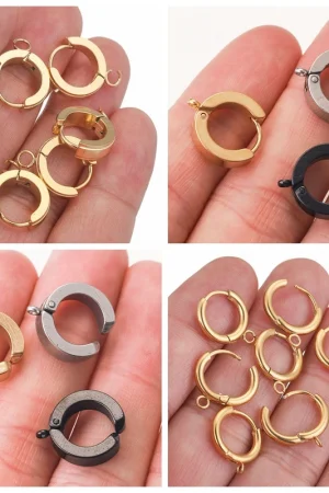 10pcs Gold Stainless Steel Hoop Earrings Hooks Round Earring Post for Women DIY Earrings Making Supplies Jewelry Accessories