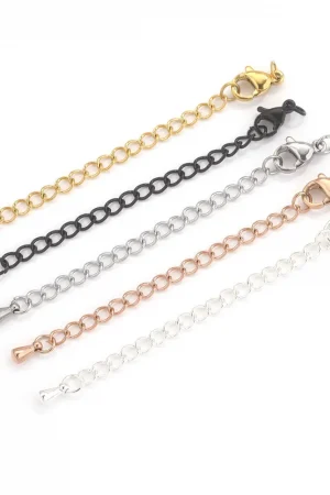 10pcs Stainless Steel Extension Extended Tail Chains With Lobster Clasps For Bracelet Necklace DIY Jewelry Making Supplies