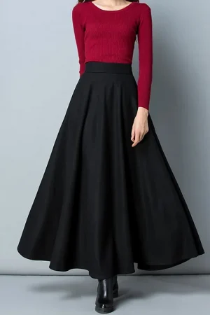 SMVP New Winter Women's Long Woolen Skirt Elegant High Waist Wool A Line Skirts Female Casual Thick Warm Pocket Maxi Skirts Lady