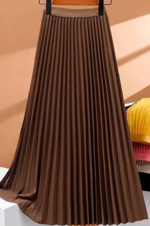 Ladies Fashion Casual Long Skirt Elegant Vintage Pleated Skirts Women Temperament Party Wear Faldas Woman Clothing Streetwear