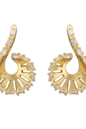 Women's earrings plated with 18k gold colored crystal zirconium hook shaped fashionable jewelry