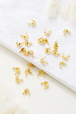 14K 18K Real Gold Plated Double Hole End Clasp Beads Open Cover Crimp Connector Beads For DIY Jewelry Making Necklace Component