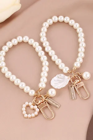 Cute Pearl Keychain Luxury Women Jewelry Shiny Pearl Bead Shell Phone Bag Backpack Charm Accessory Car Key Key Chain Pendant